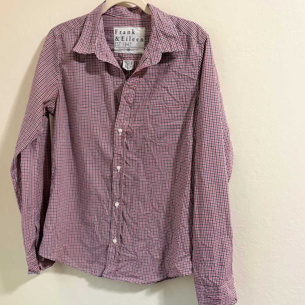 Frank & Eileen Barry Shirt Womens M Red Gingham Cotton Excellent Button Down - Picture 4 of 13